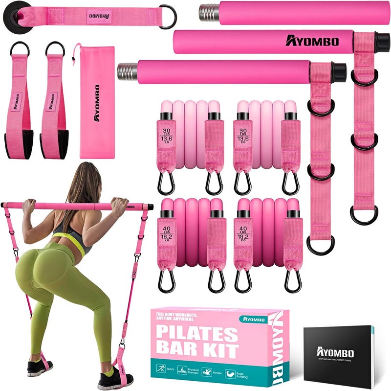 Ayombo Pilates Bar Kit with Resistance Bands, Pilates Workout Equipment for Legs, Hip, Waist, Arm, Squats Exercise Equipment for Home Workouts, Adjustable 3-Section Pilates Bar Kit for Women & Men - Image 1